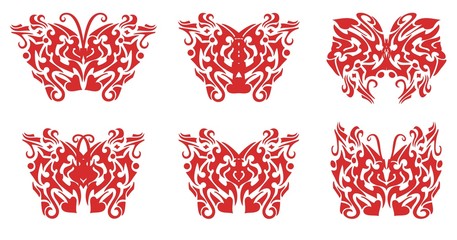 Flaming butterfly set. Illustration of the flaming butterflies in tribal style  