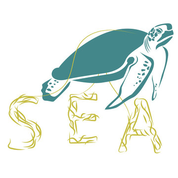 sea turtle vector illustration. the inscription the sea. perfect for printing on t-shirts