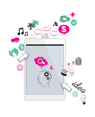 computer tablet on white background, concept of business, brainstorm and digital communication