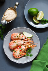 Fried king prawns.