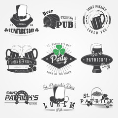 Saint Patricks Day set. Luck of the Irish. Detailed elements. Typographic labels, stickers, logos and badges.