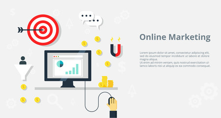 Online marketing concept internet bisiness and advertising icons - vector illustration.