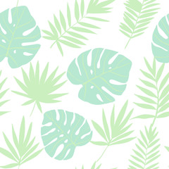 Green tropical leaves. Vector seamless pattern