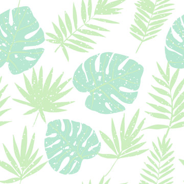 Green tropical leaves. Vector seamless pattern