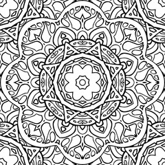 Seamless black and white texture stained. Template for coloring book. Doodle circular pattern