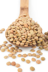 Lentils with wooden spoon