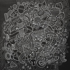 Cartoon hand-drawn doodles Italian food illustration