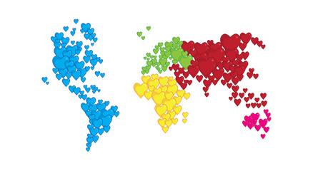 world map in shapes of heart, concept of love and peace