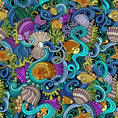 Cartoon doodles under water life seamless pattern