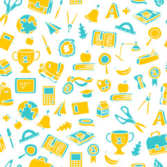 Freehand drawing school pattern seamless doodle. Vector illustration. Set