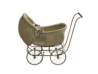 Fototapeta na wymiar Old wicker baby carriage