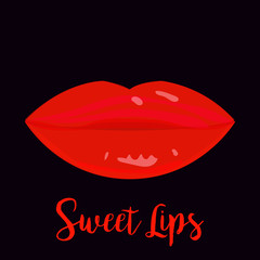 Sexy red lips. Red lips on black background.