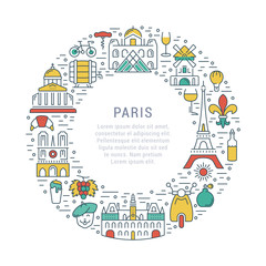 Vector Flat Line Banner Paris and France