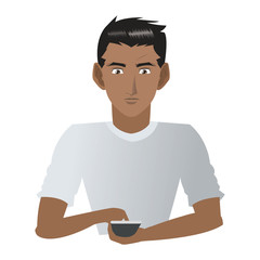 flat design young man with cellphone icon vector illustration