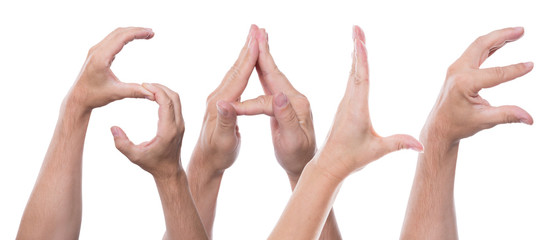 Das Wort Sale aus Händen freigestellt