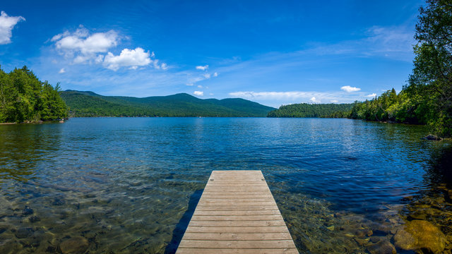 Panoramic view of Lake Placid, New York, on a sunny summer day