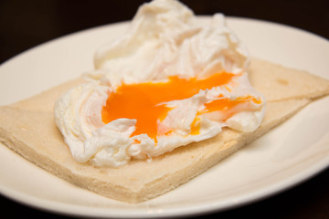  poached eggs cooked on bread closeup