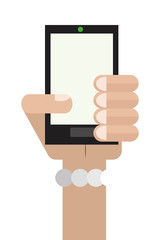 flat design hand holding cellphone icon vector illustration