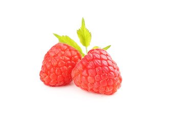 Red raspberries isolated on a white