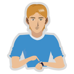 flat design young man with watch icon vector illustration