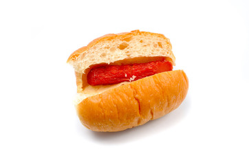 Traditional Slovak sweet yeast buns stuffed with Hot dog