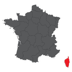 Corse red on gray France map vector