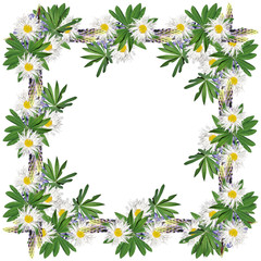 Fototapeta premium Beautiful floral background of blue lupine and daisies 