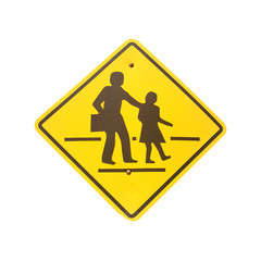 Caution School Sign on white background