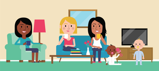 Illustration Of Women Having Coffee Morning At Home