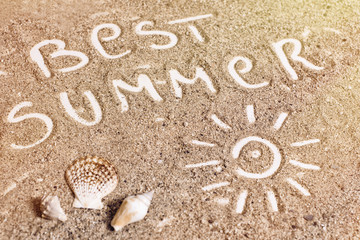 Fototapeta na wymiar The Word Best Summer Written in the Sand