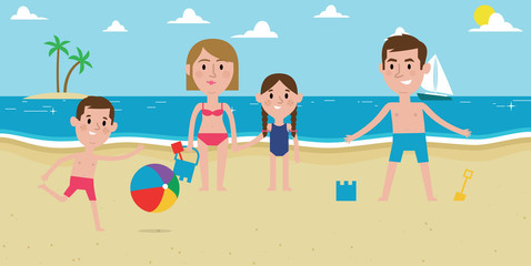 Illustration Of Family Enjoying Beach Vacation Together