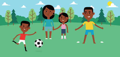 Illustration Of Family Playing Soccer In Park Together