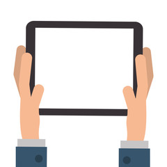 flat design hands holding tablet icon vector illustration