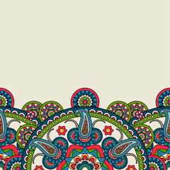 Obraz premium Indian paisley boho floral border. Vector illustration