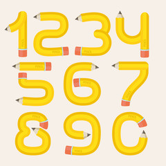 Numbers set logos formed by pencil.