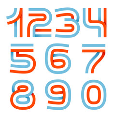 Numbers set logos formed by parallel lines