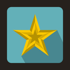 Obraz premium Golden star icon in flat style on a baby blue background