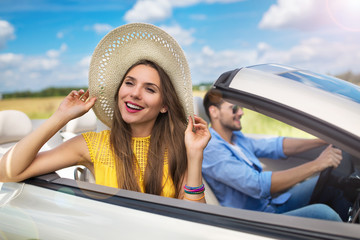 Couple enjoying a road trip together 
