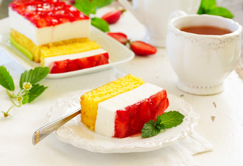 cake with strawberries and cream.