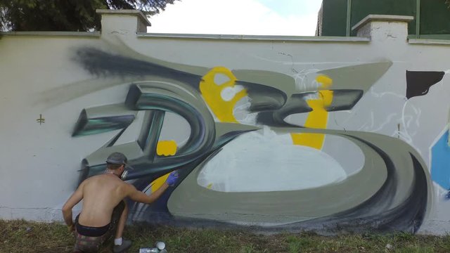 The artist draws graffiti, timelapse.