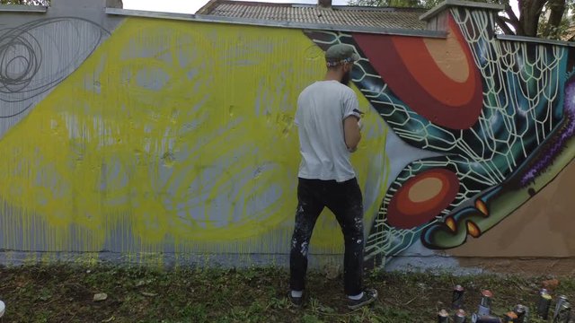 The artist draws graffiti, timelapse.