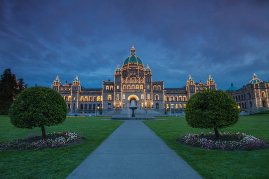 Evening View of Government House in Victoria BC in Canada Using