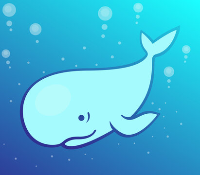 whale, cartoon cachalot in the sea, vector illustration