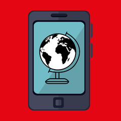 smartphone and world map isolated icon design, vector illustration  graphic 