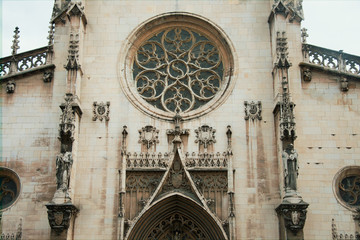 Rosette and window of St. Jean Cathedral in Lyon Vieux