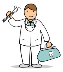 Cartoon Zahnarzt mit Werkzeug