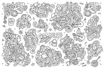 Camping nature symbols and objects