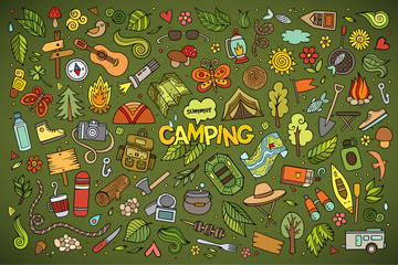 Camping nature symbols and objects - obrazy, fototapety, plakaty