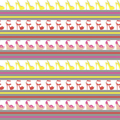 seamless pattern with female colored sandals on a colorful background