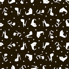 seamless pattern with female white sandals on a black background